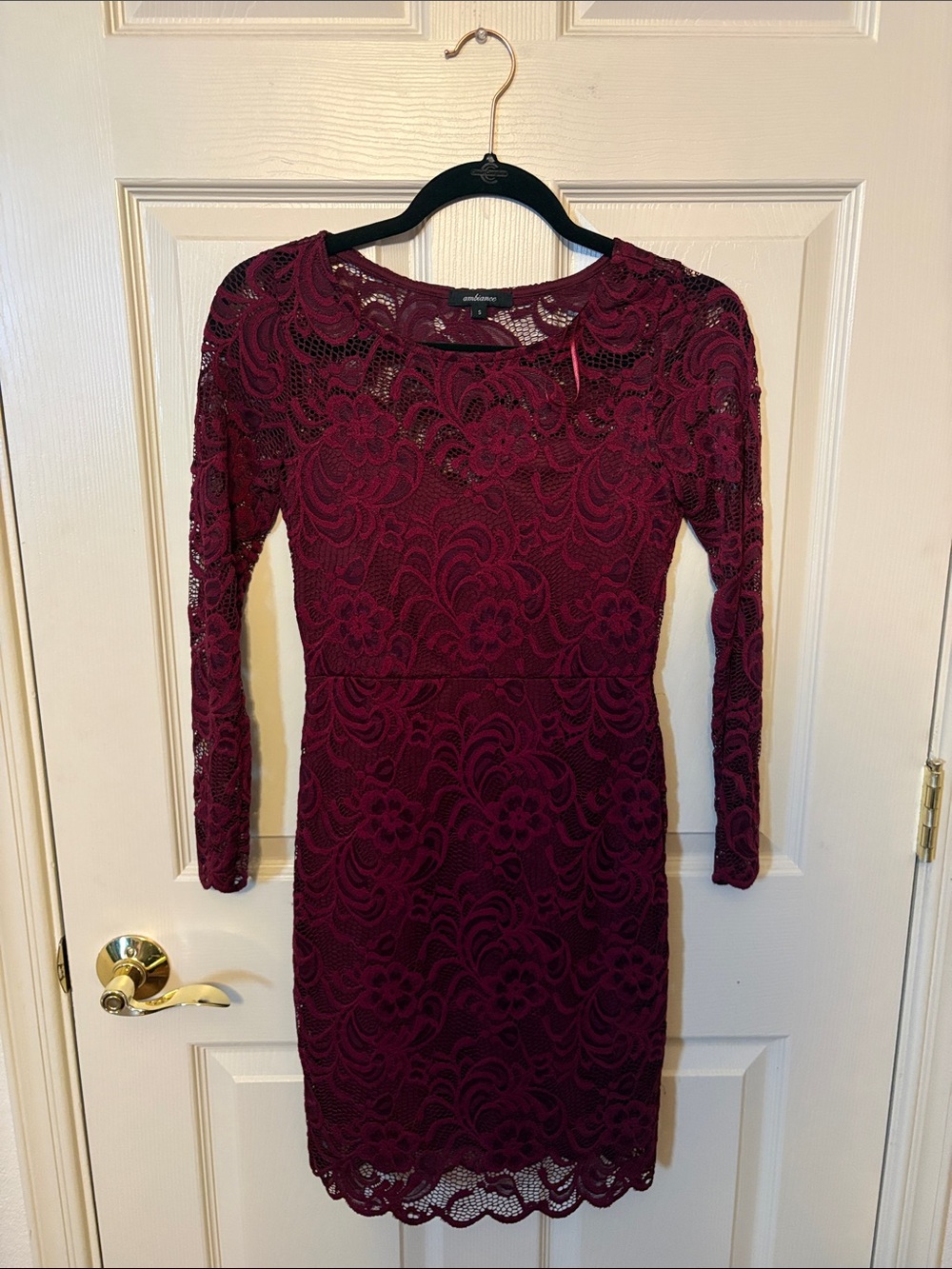 Ambiance Burgundy Long-Sleeve Lace Sheath Dress